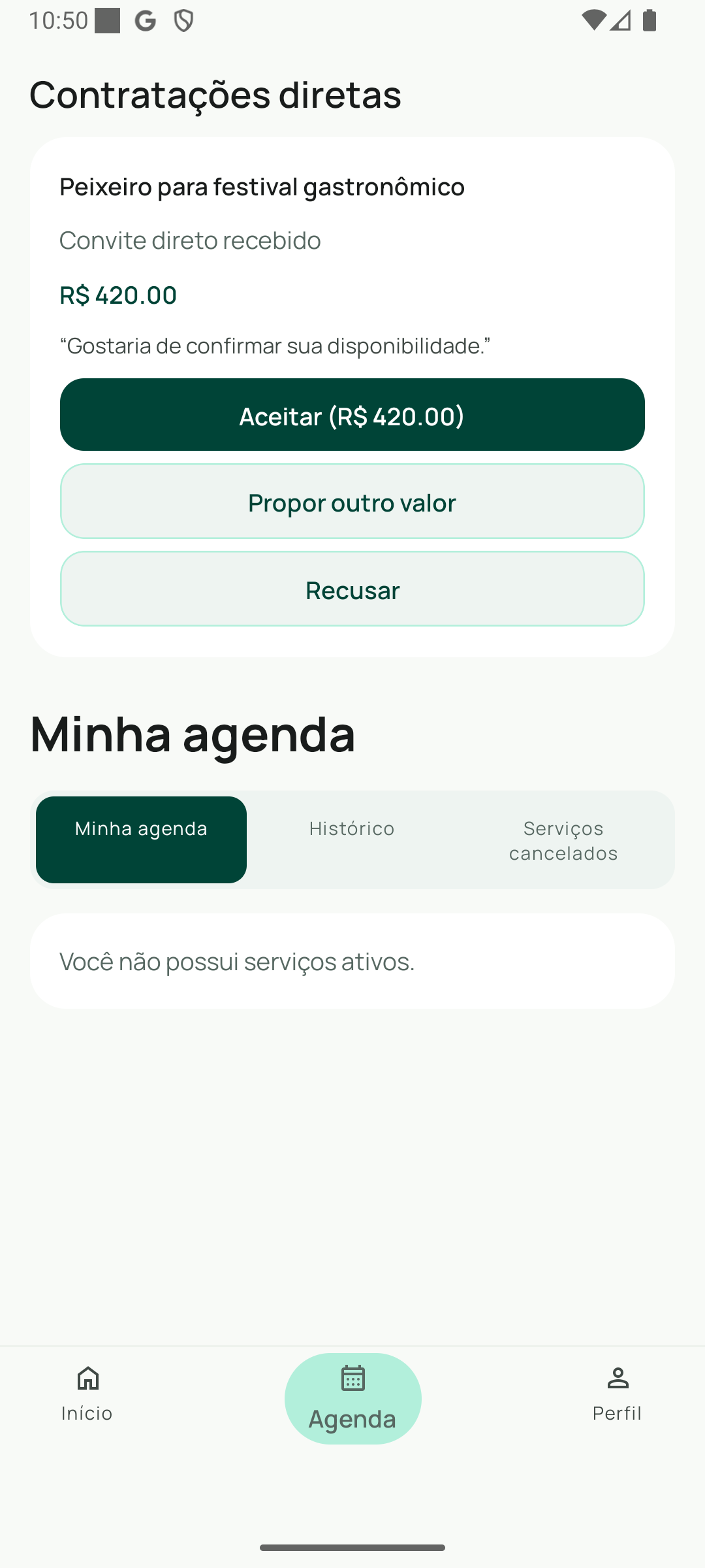 Tela da Avodah mostrando uma contratação direta