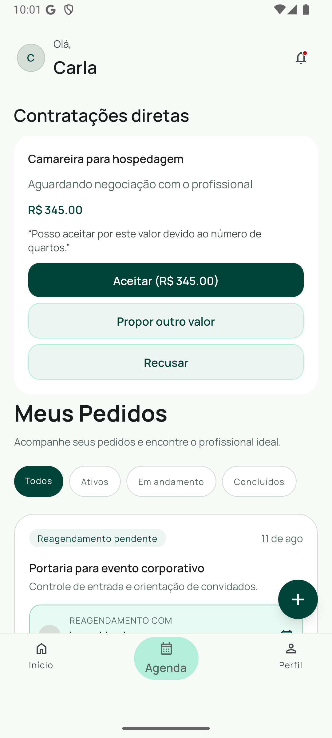 Tela da Avodah mostrando uma negociação flexível
